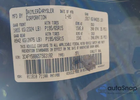 2005 Chrysler Pt Cruiser Touring z USA, uszkodzony, nr VIN 3C4FY58B65T563182